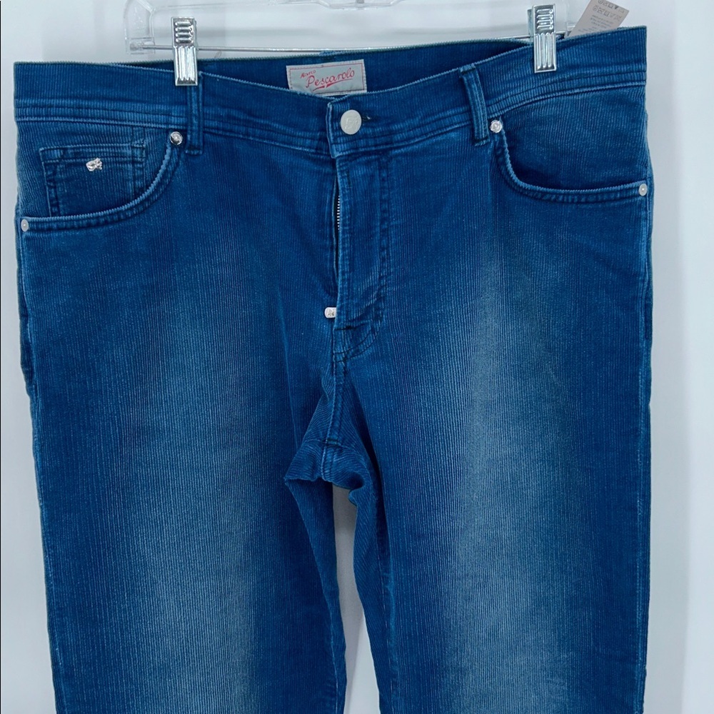 Marco Pescarolo Blue Corduroy Pants Made in Italy Cotton Stretch Size 54 US 38 - Picture 4 of 11